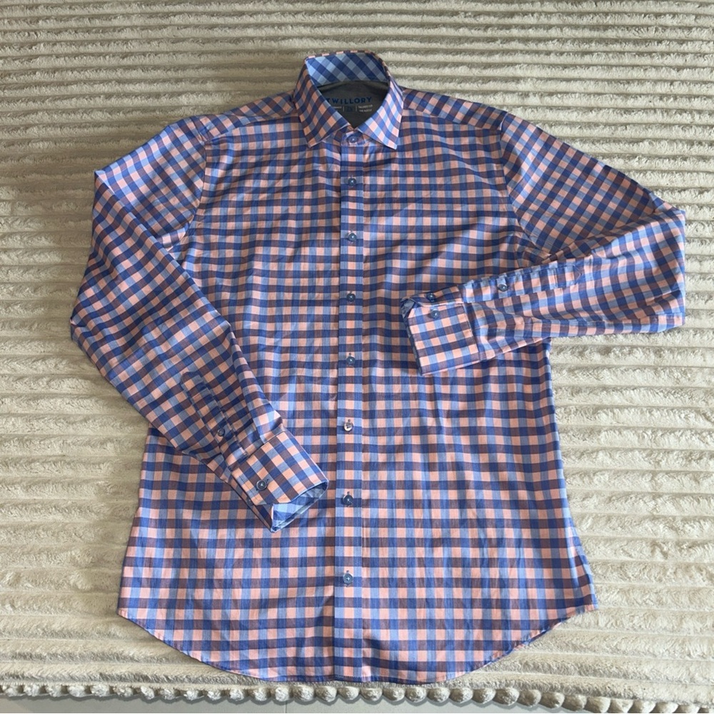 Twillory Gingham‎ Blue and Pink Checkered Dress Shirt